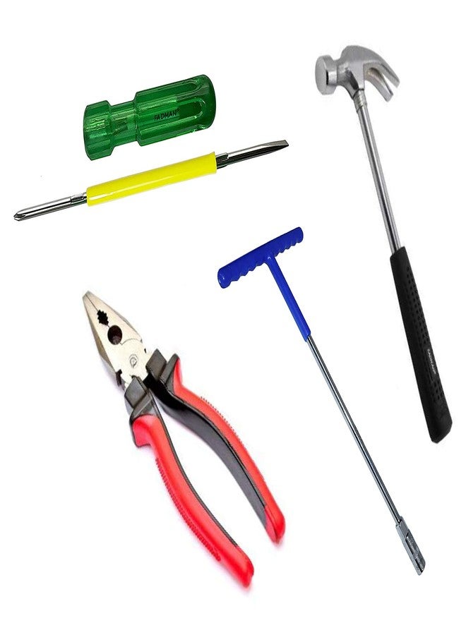 Fadman Hand Tool kit - Red Plier | Claw Hammer | 2in1 Screwdriver | T- Spanner |